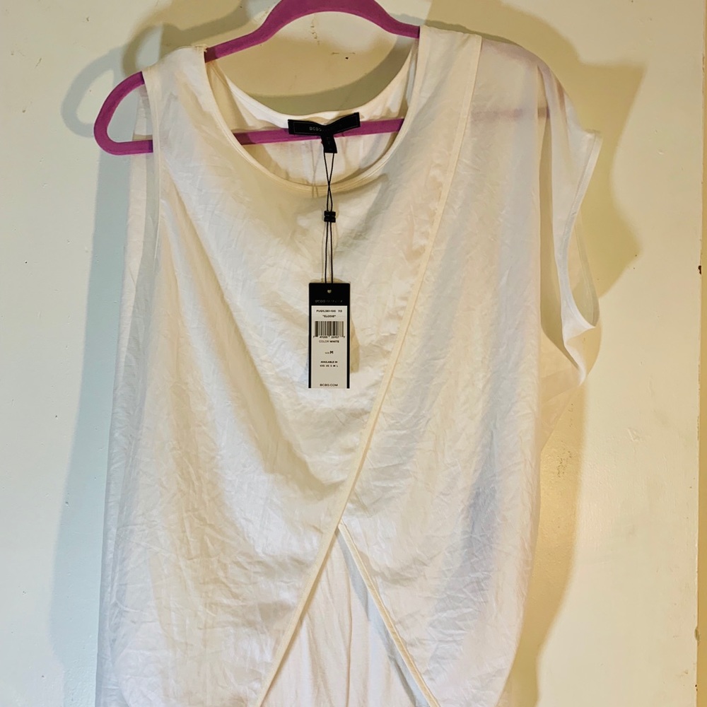 BCBG “ELODIE” Asymmetrical White Blouse